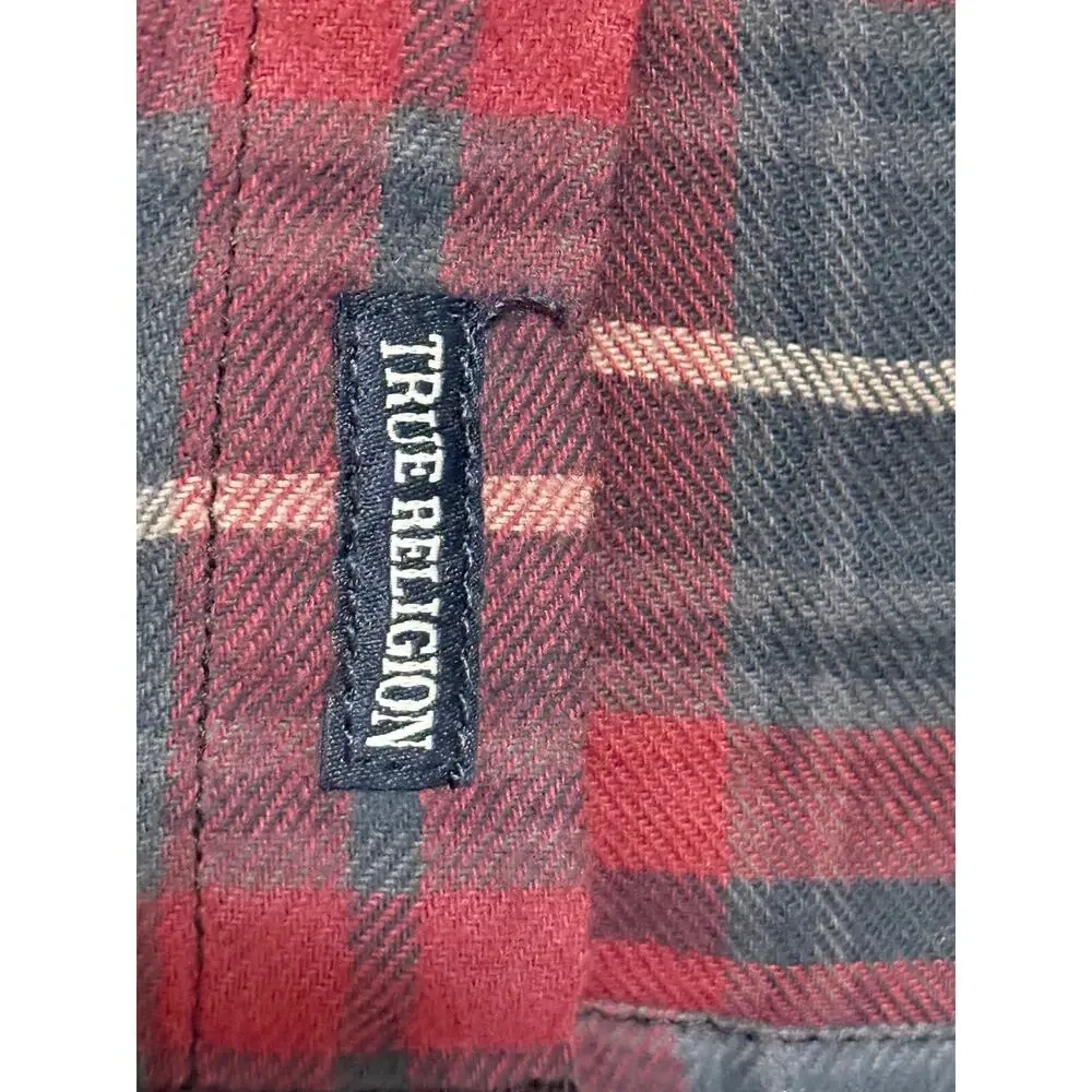 Men's True Religion Flannel Plaid Button Up Western Shirt, Size L